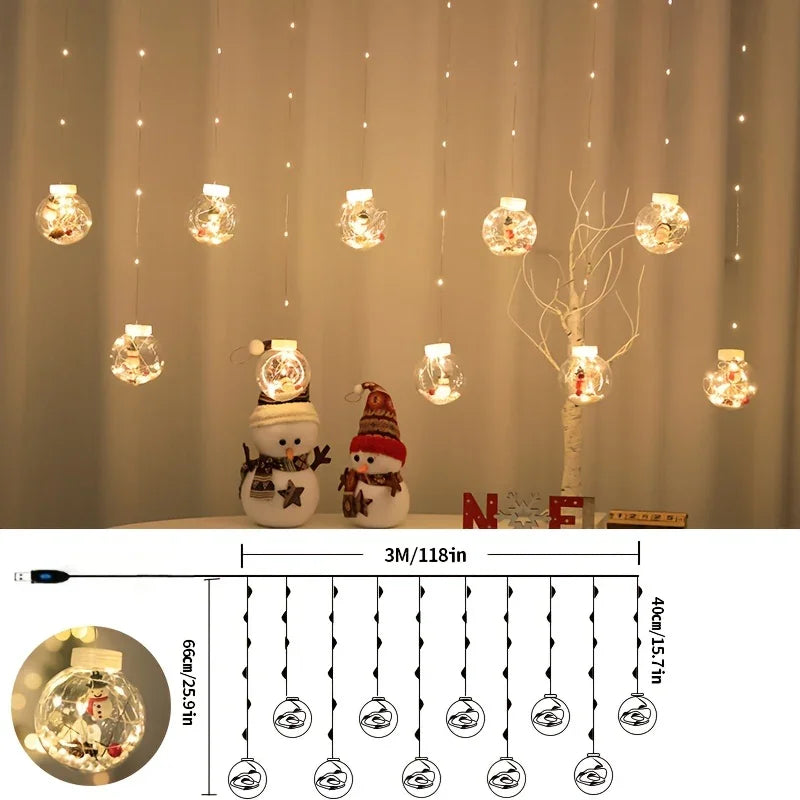 LED Christmas Curtain Lights with Copper Wire & Wishing Ball