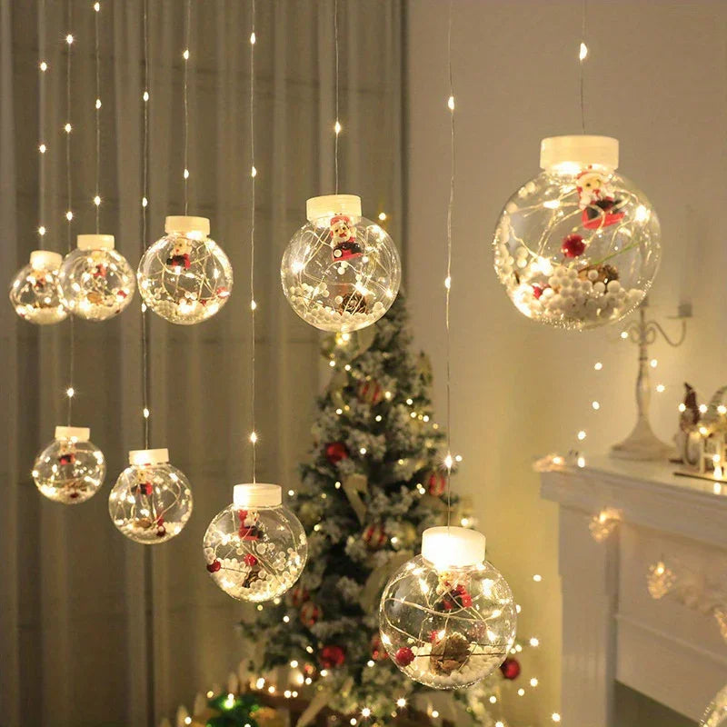 LED Christmas Curtain Lights with Copper Wire & Wishing Ball