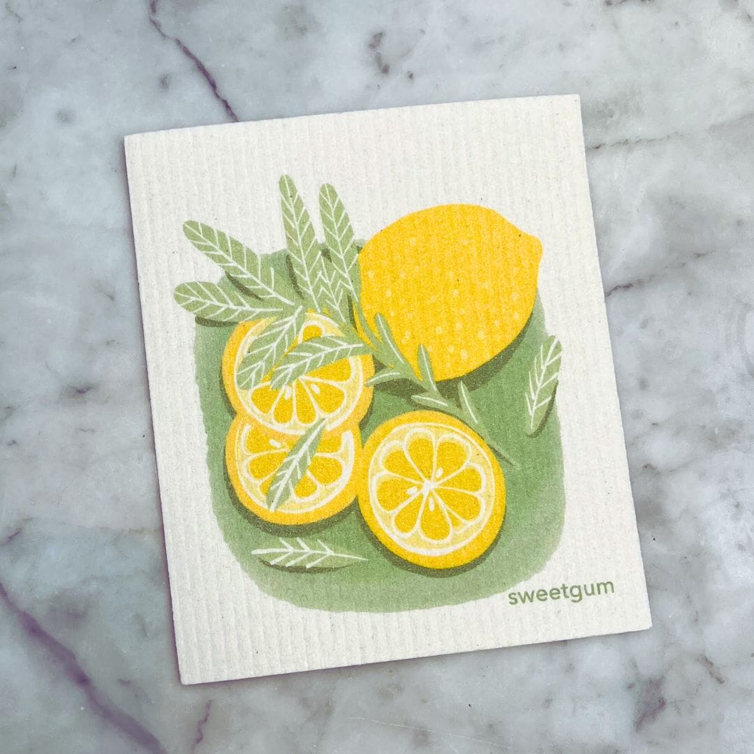 Lemons & Sage Swedish Dishcloth | Yellow & Green | Sweetgum Home