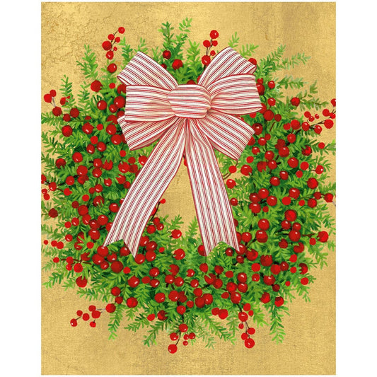 Greenery And Berry Wreath With Bow Boxed Christmas Cards