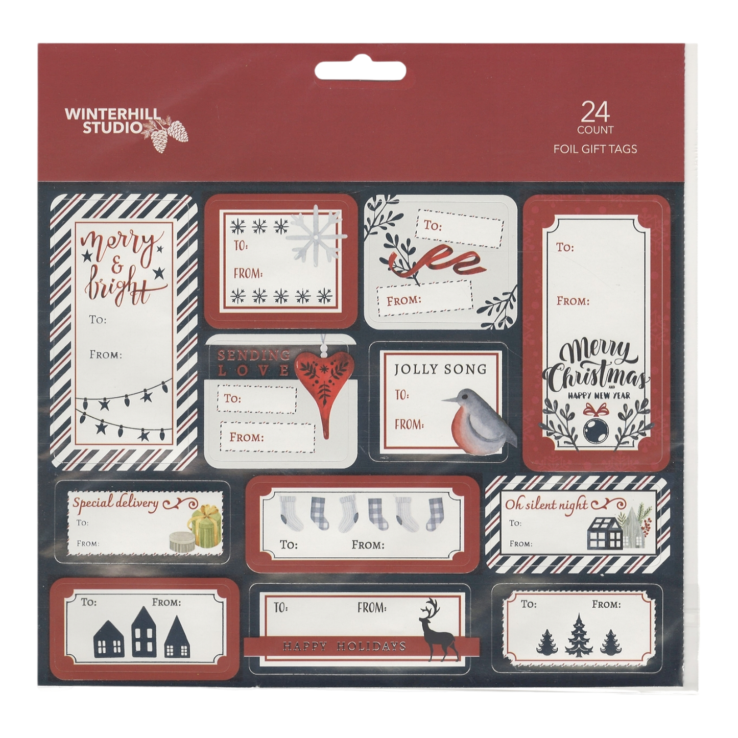 Foil Peel and Stick Gift tags - Silver and Red