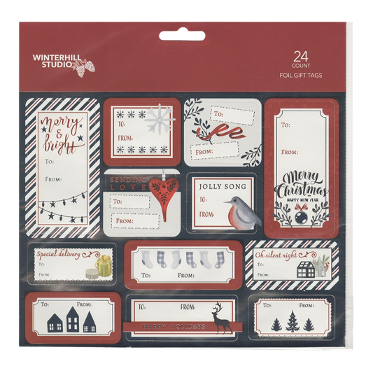 Foil Peel and Stick Gift tags - Silver and Red