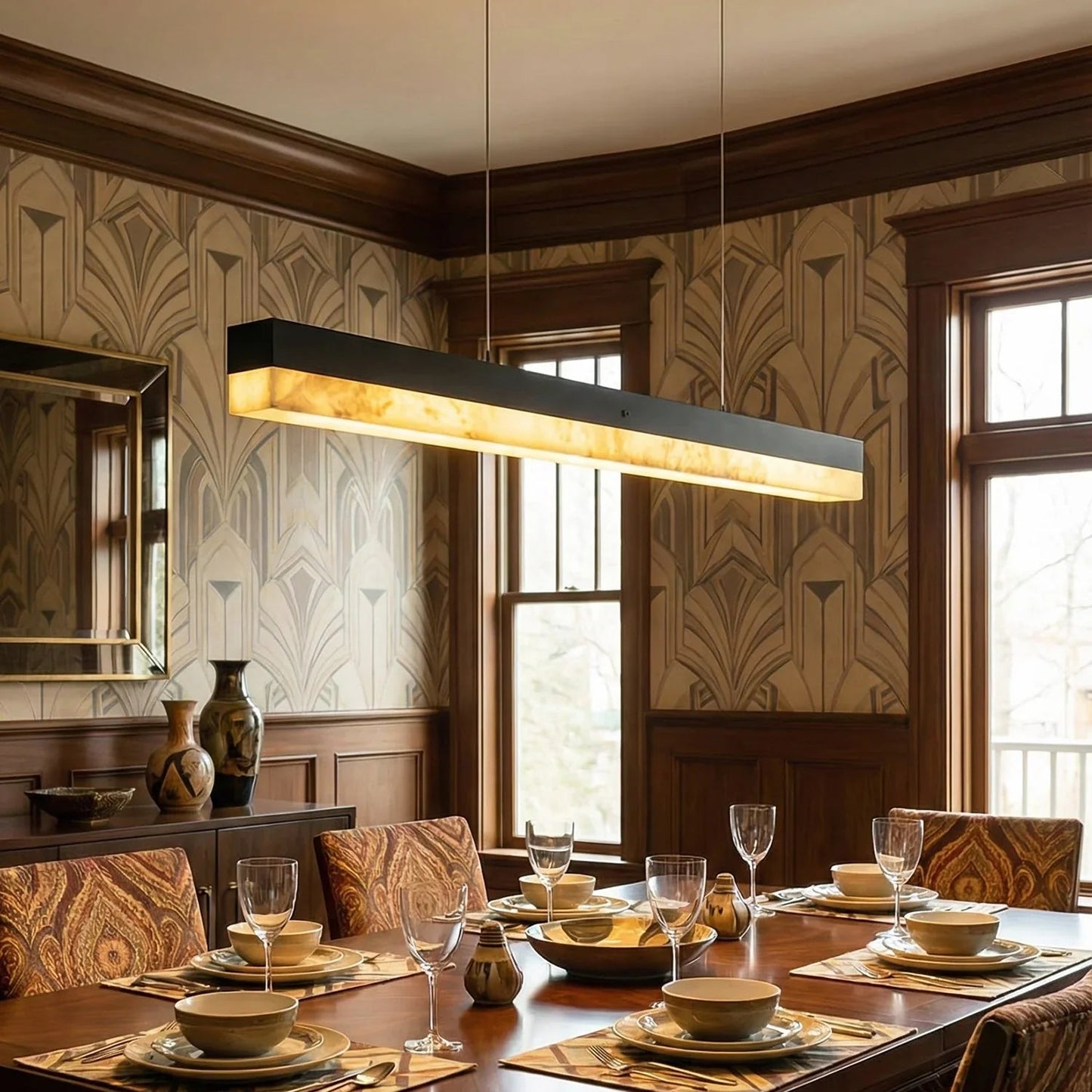 Linear Rectangular Alabaster Pendant Light
