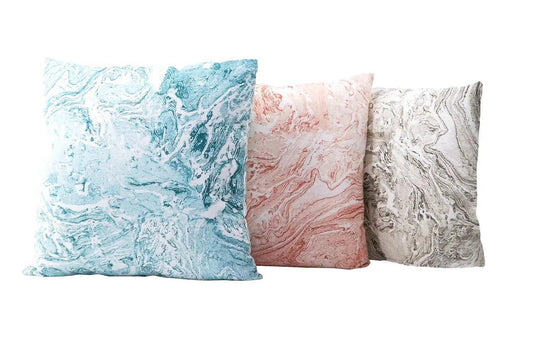 Linen Pillow Covers in Handcrafted Marble Print