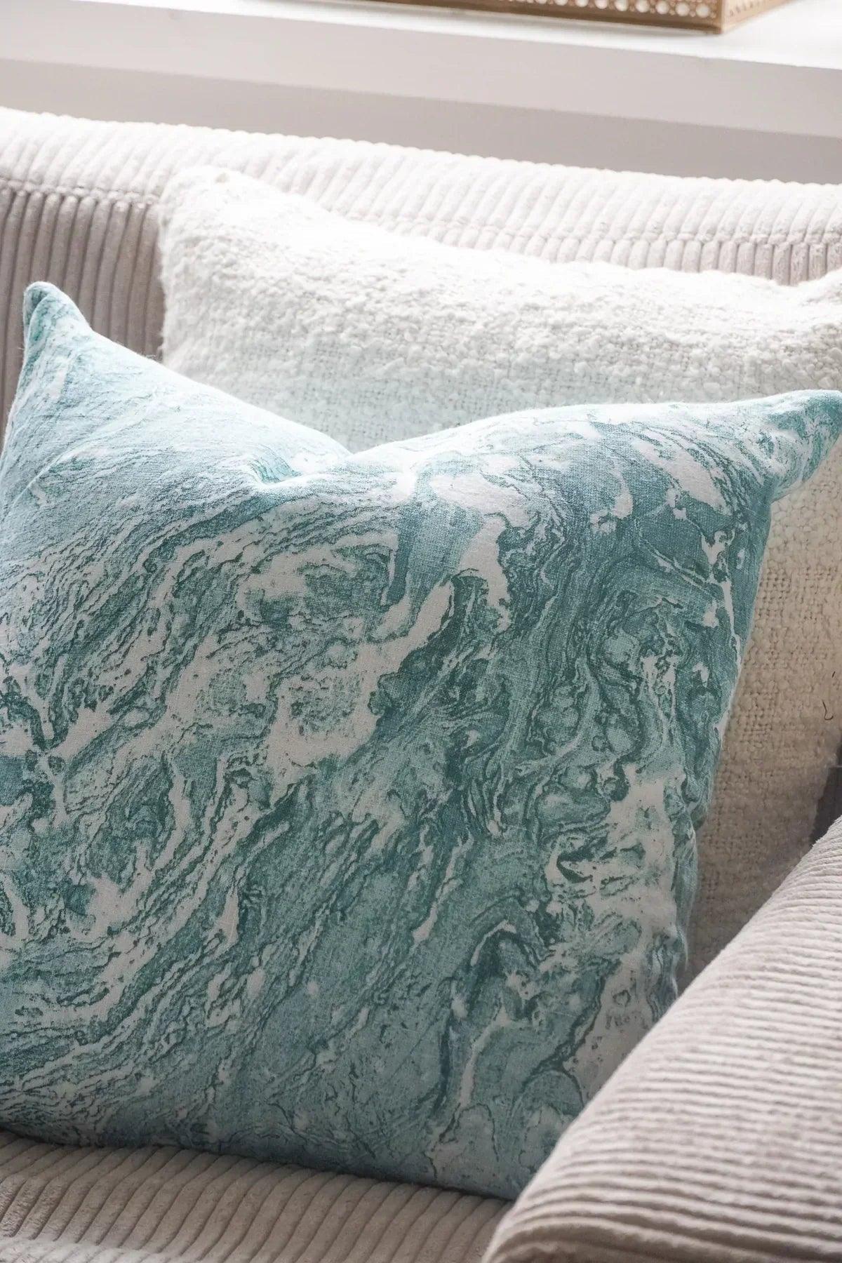 Linen Pillow Covers in Handcrafted Marble Print