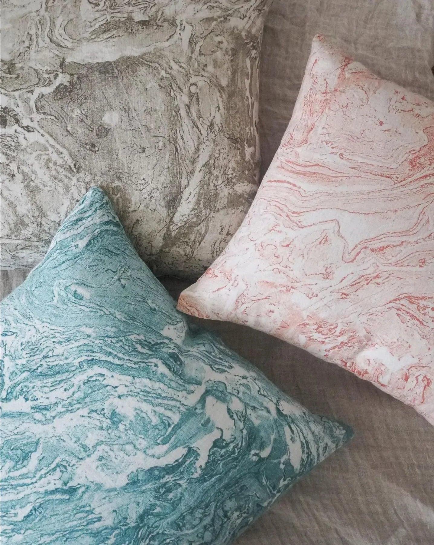 Linen Pillow Covers in Handcrafted Marble Print