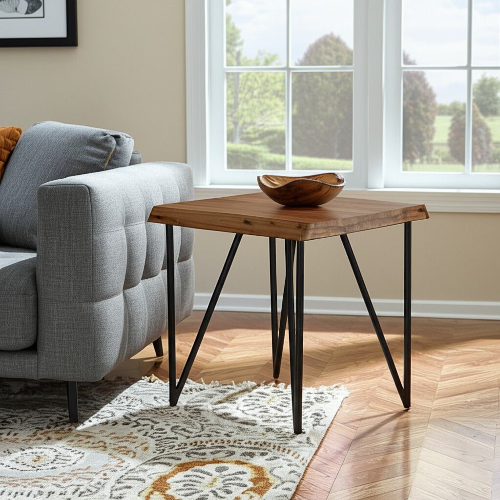 Live Edge End Table, Light Walnut