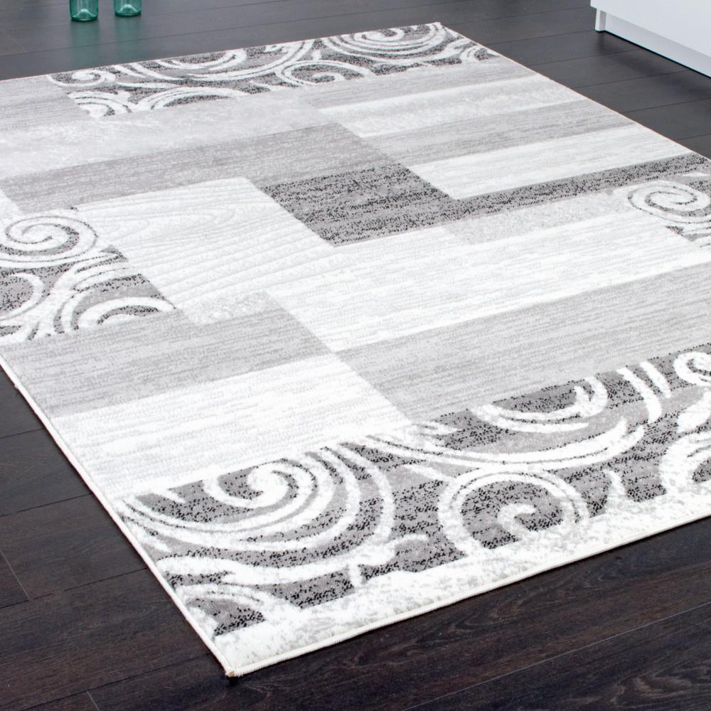 Living Room Rug Low-Pile in Grey White Cream