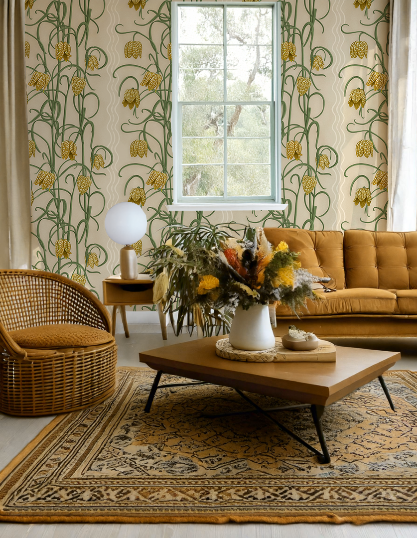 Campanas Wallpaper, tan and ocher