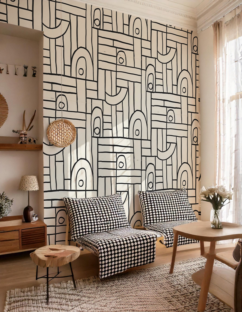 Deco Tile Wallpaper, white and black