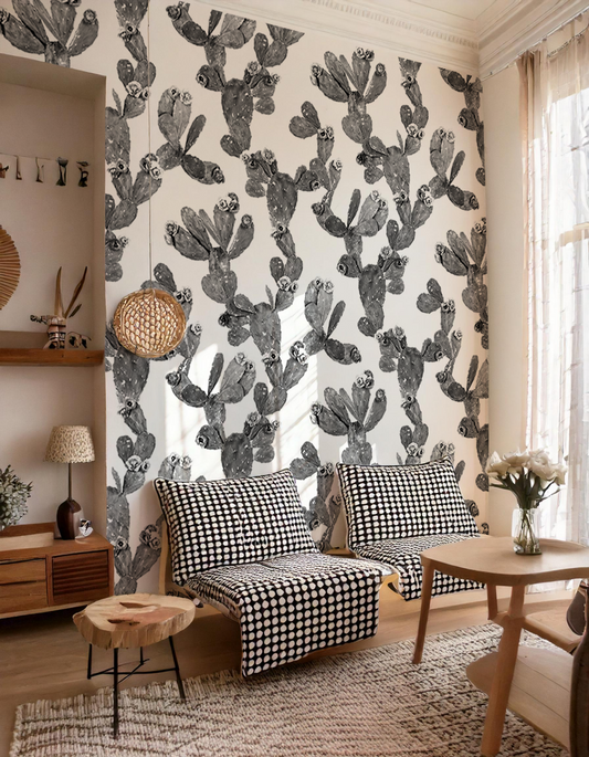 Desert Blooms Wallpaper, white and black