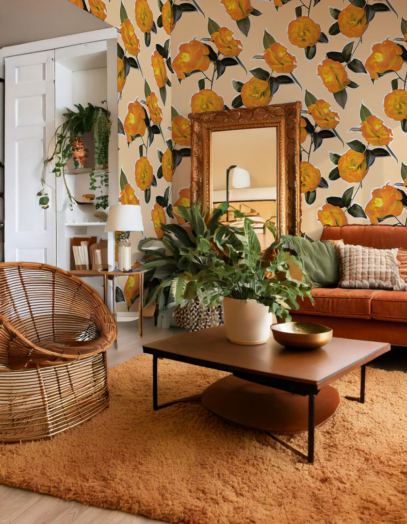 Camellia Wallpaper, peach