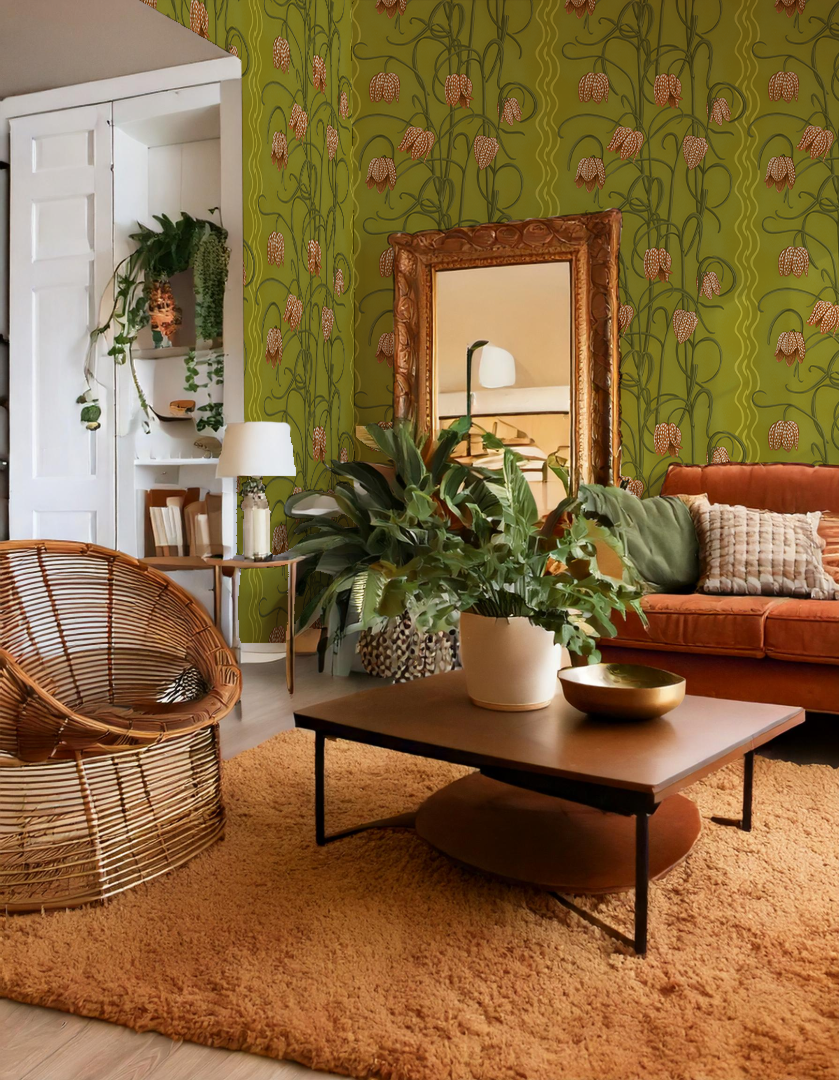 Campanas Wallpaper, chartreuse and orange