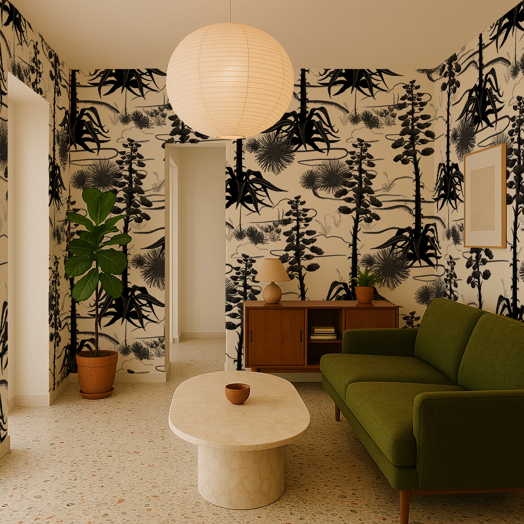 Agave Valley Wallpaper, white and black