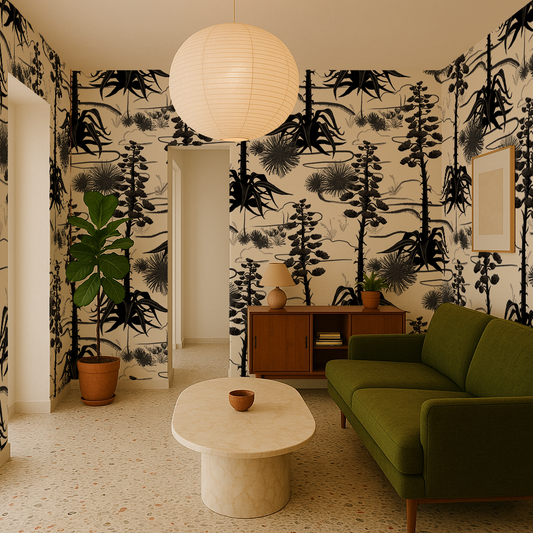 Agave Valley Wallpaper, white and black