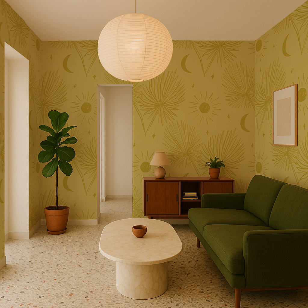 Night Palm Wallpaper, lemon and chartreuse