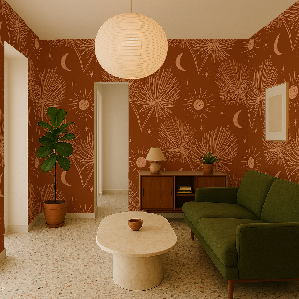 Night Palm Wallpaper, rust and peach