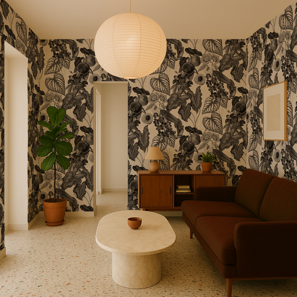 Cali Tropicale Wallpaper, off-white and black