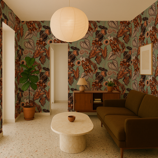 Cali Tropicale Wallpaper, mint and rust