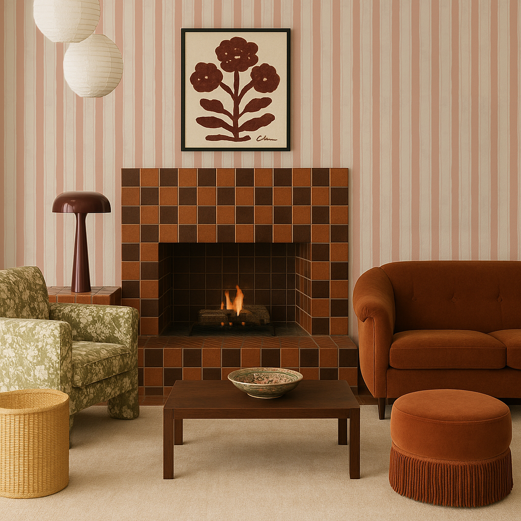 Riviera Stripe Wallpaper, off-white and peach