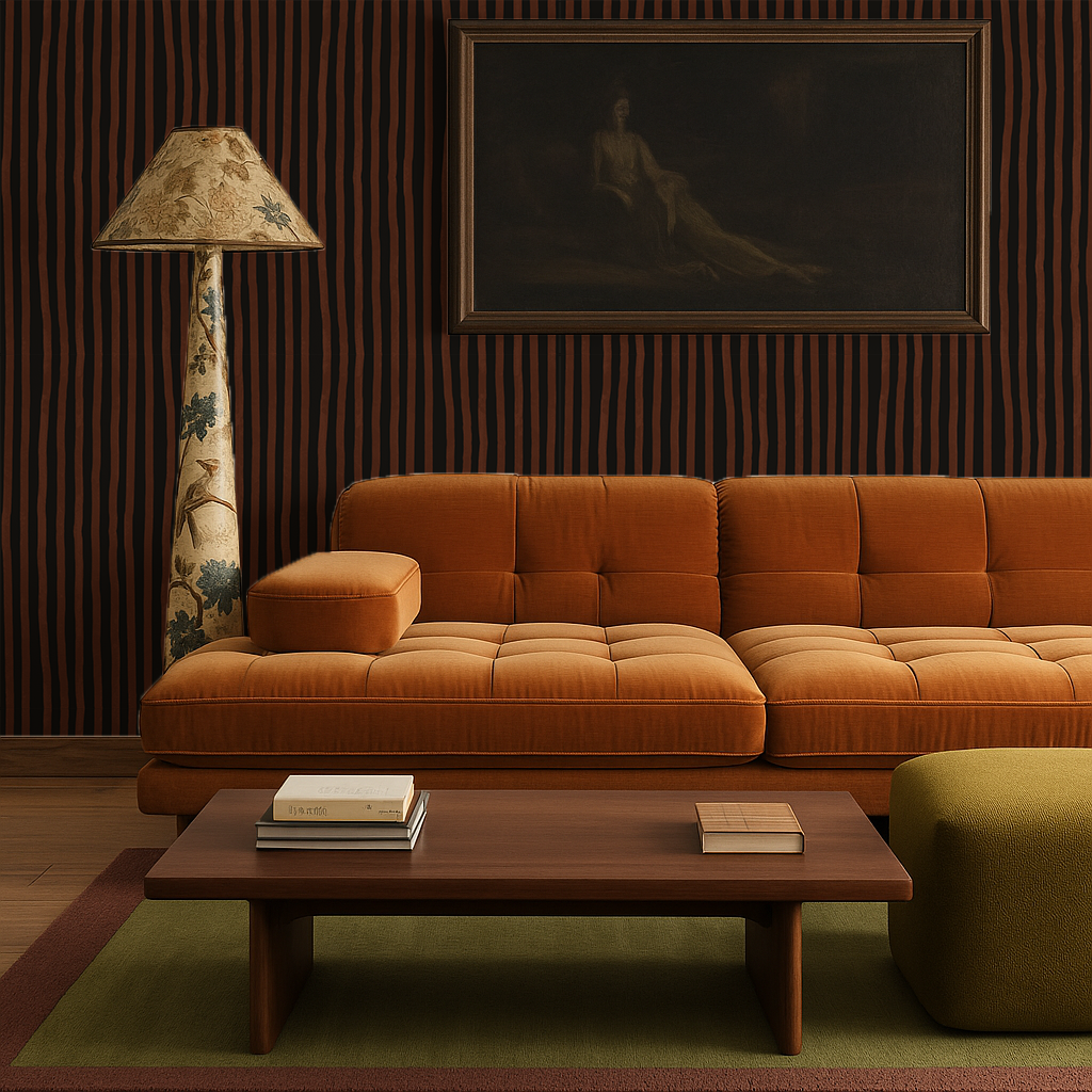 Dolce Stripe Wallpaper, black and chocolate brown