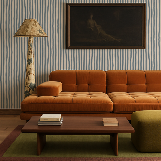 Dolce Stripe Wallpaper, off-white and dusty blue