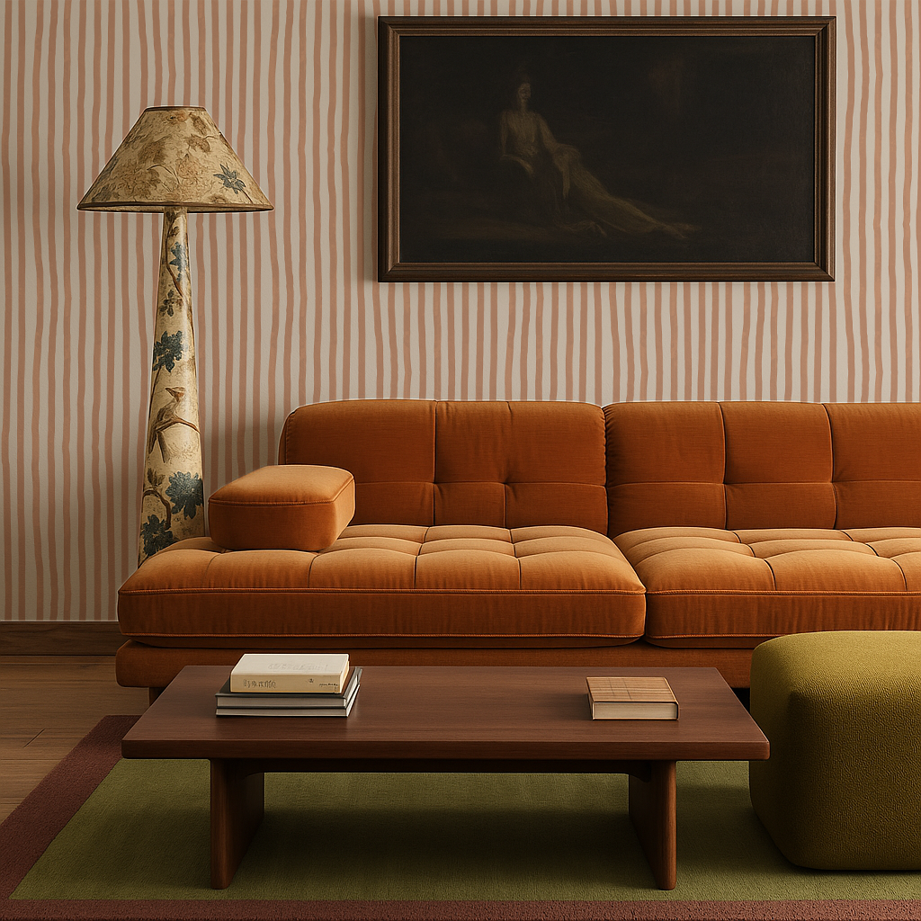 Dolce Stripe Wallpaper, off-white and peach