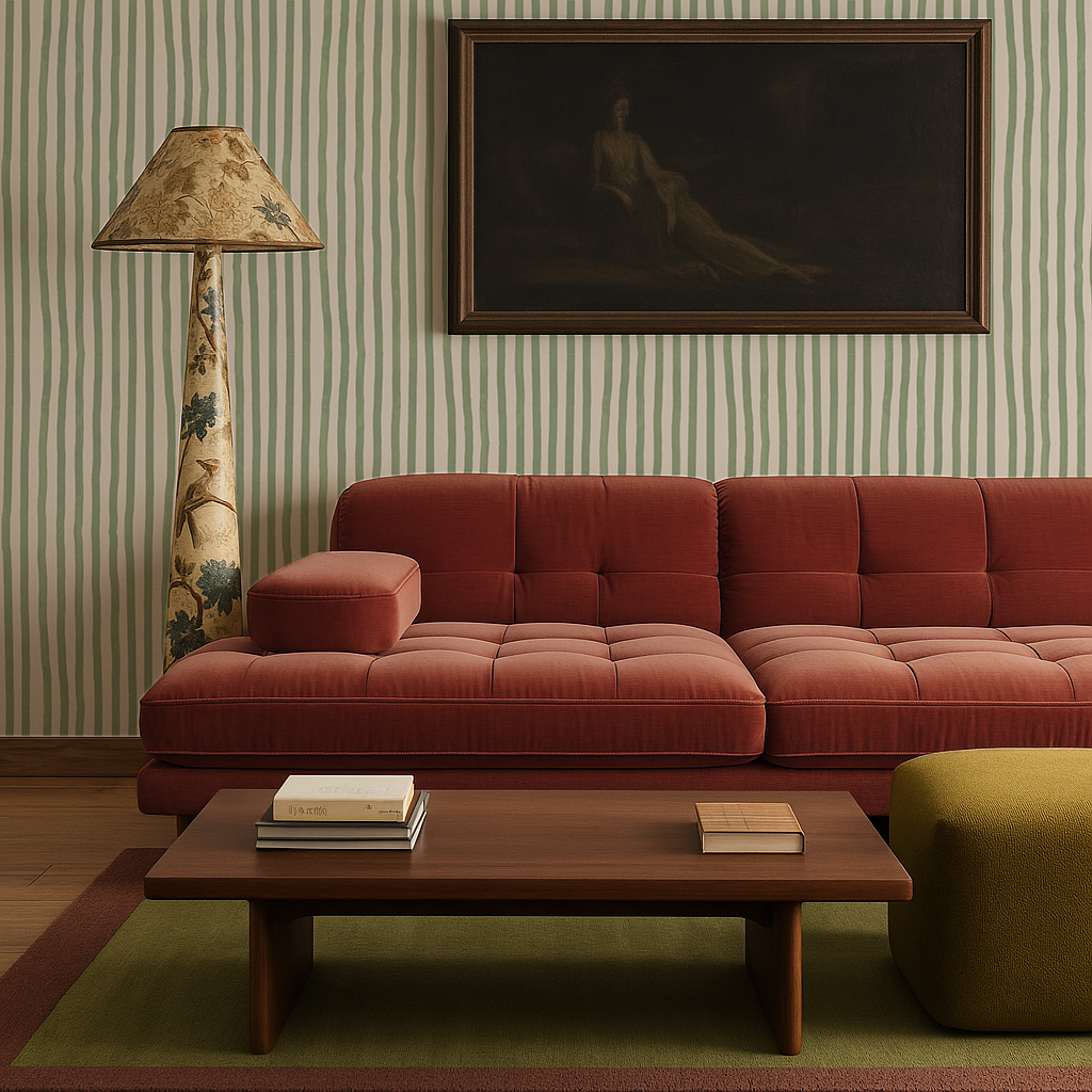 Dolce Stripe Wallpaper, off-white and sage