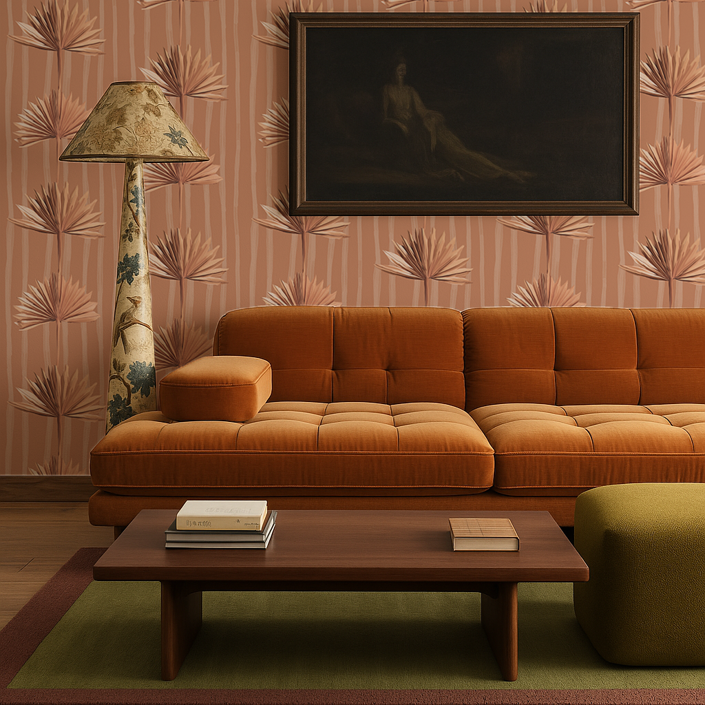 Stripey Palm Wallpaper, terra cotta