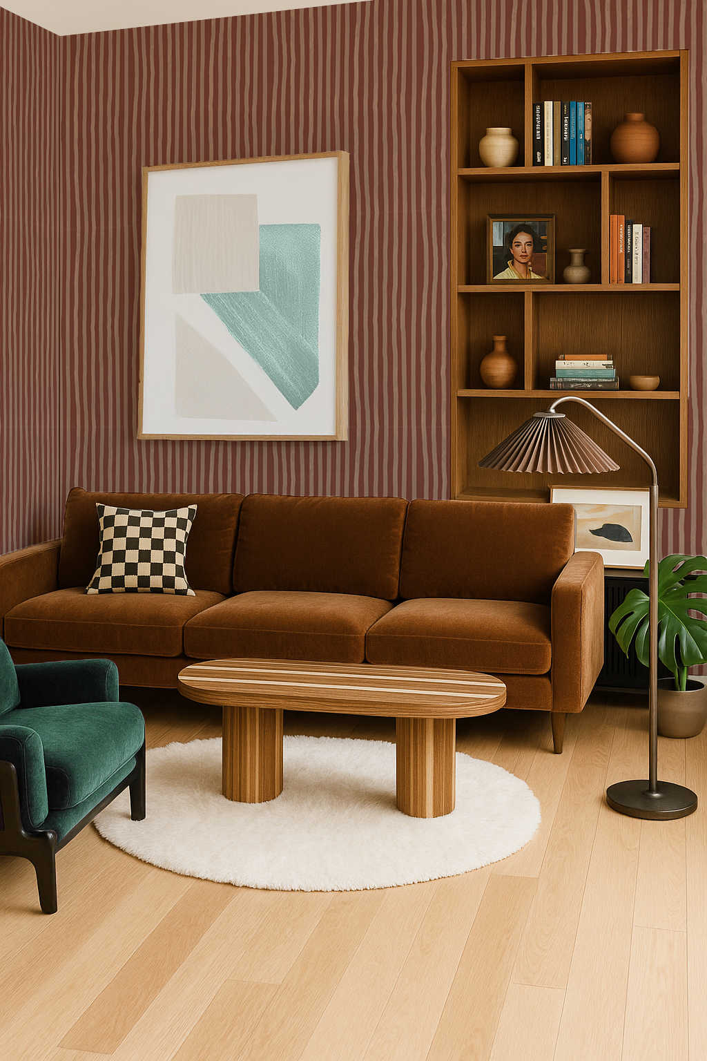 Dolce Stripe Wallpaper, brown and peach