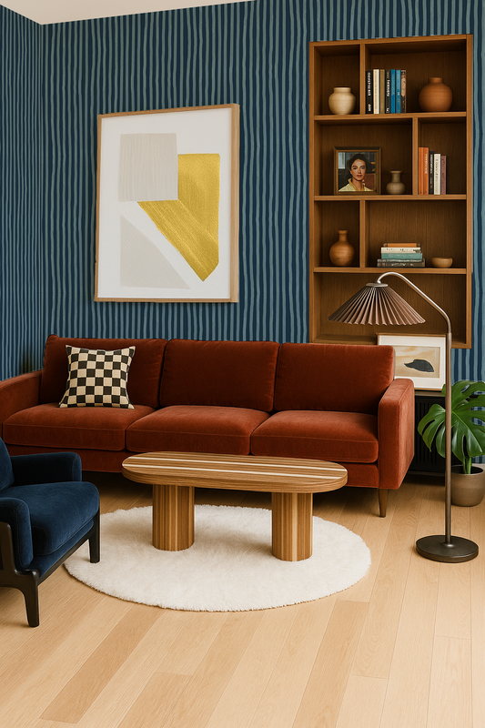 Dolce Stripe Wallpaper, navy and light blue