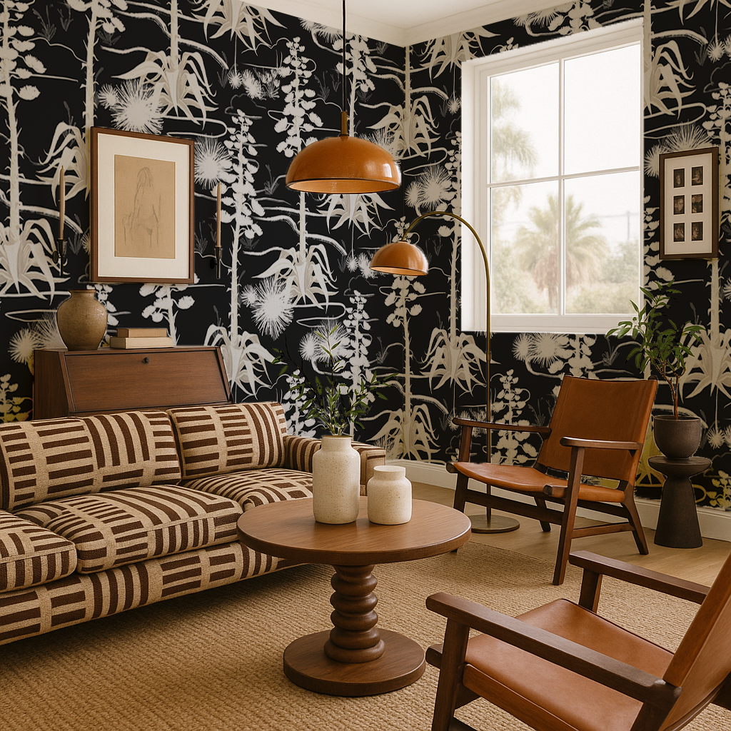 Agave Valley Wallpaper, black and white