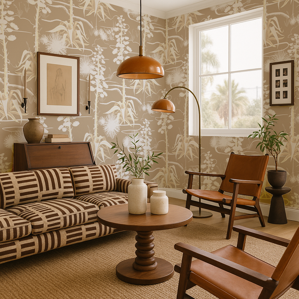 Agave Valley Wallpaper, tan and white