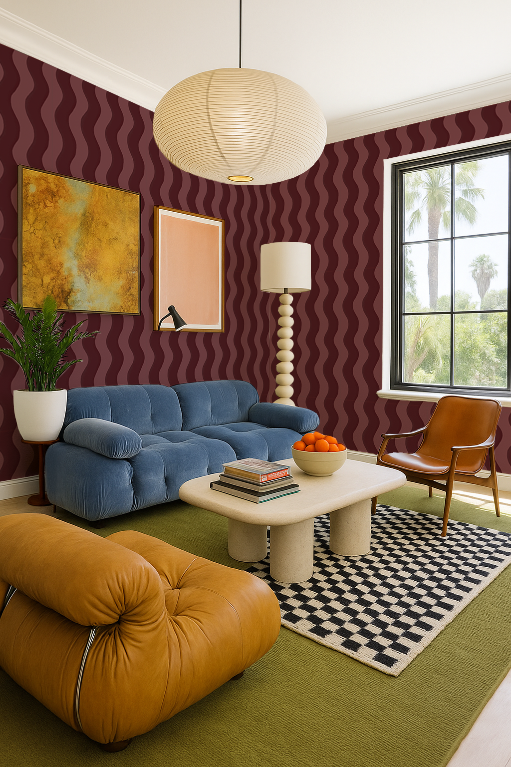 Ziggy Stripe Wallpaper, fig jam