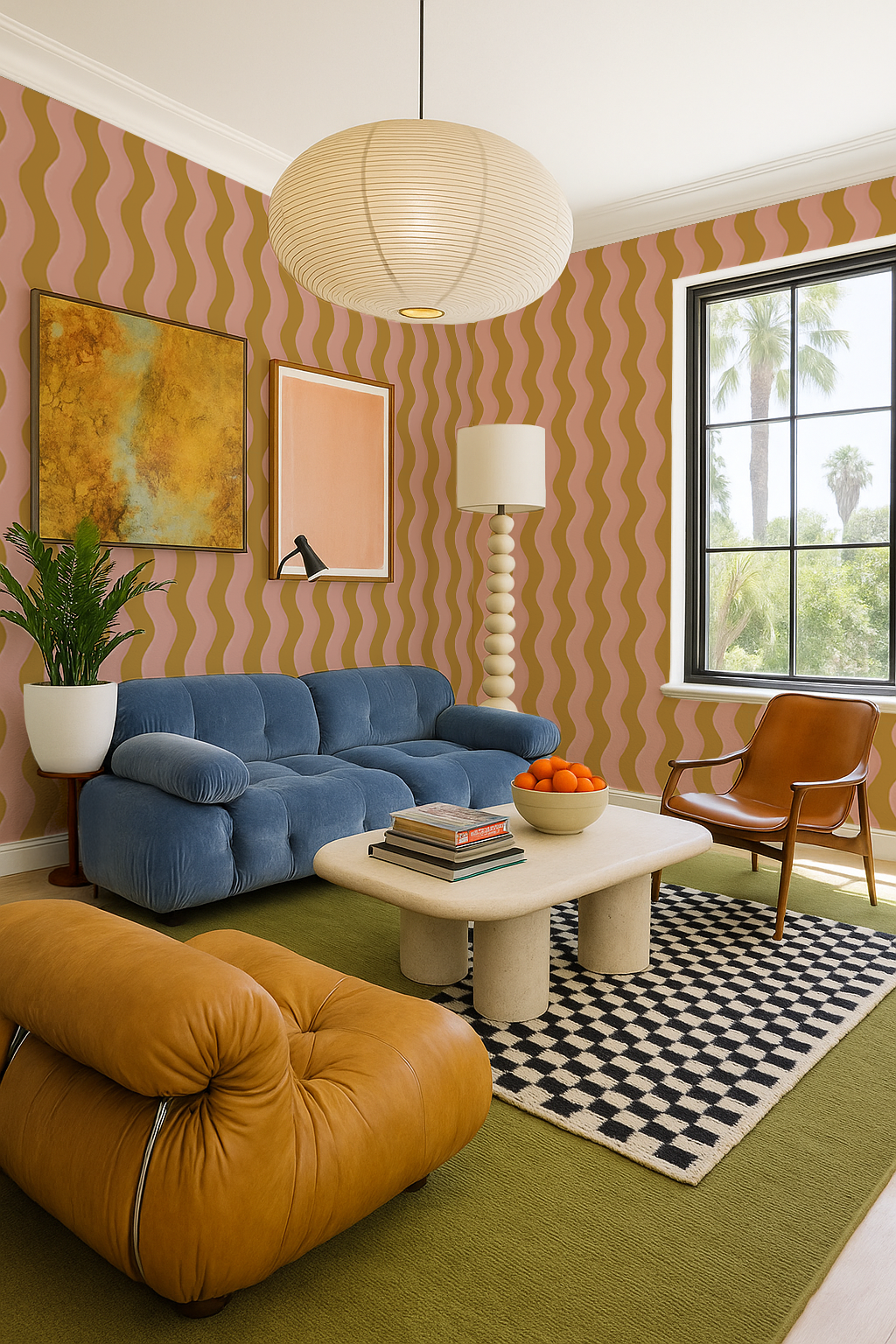 Ziggy Stripe Wallpaper, yellow and pink