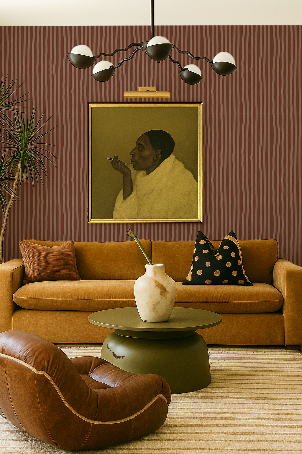 Dolce Stripe Wallpaper, brown and peach