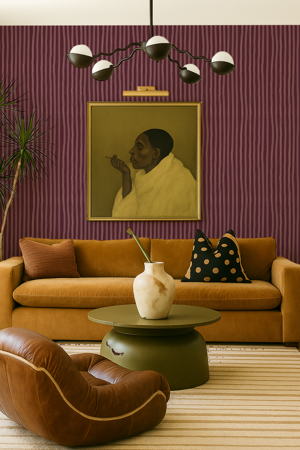 Dolce Stripe Wallpaper, eggplant and mauve