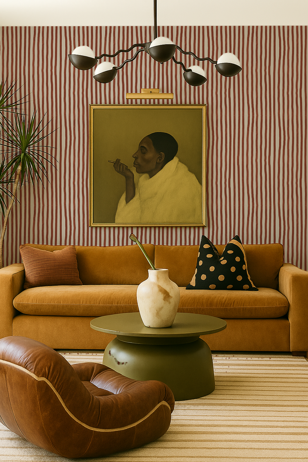 Dolce Stripe Wallpaper, off-white and brick red