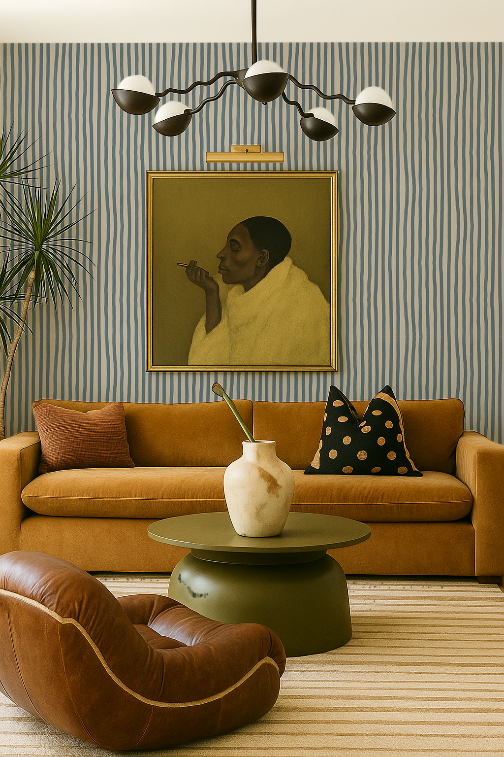 Dolce Stripe Wallpaper, off-white and dusty blue