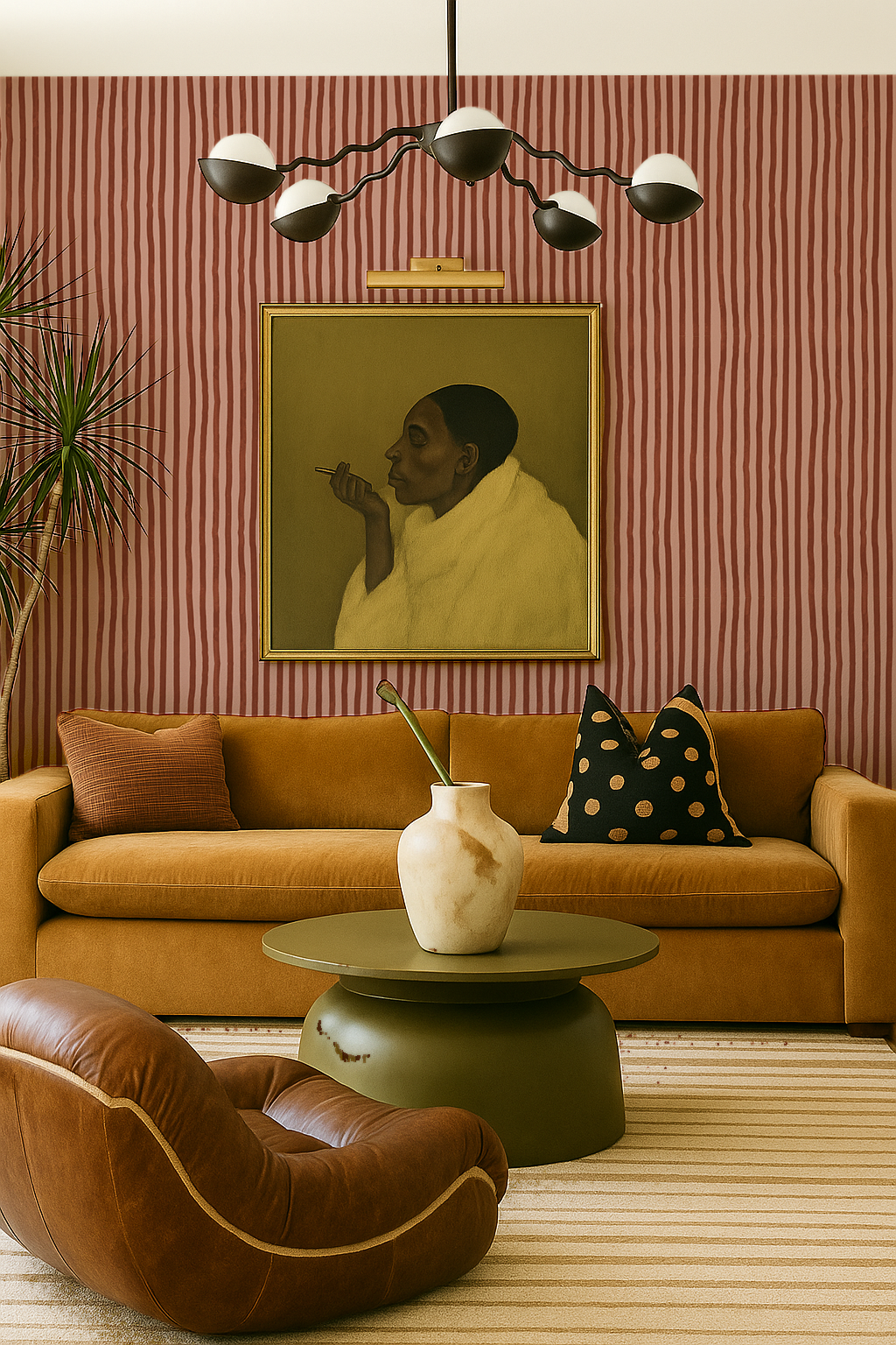 Dolce Stripe Wallpaper, pink and brick red