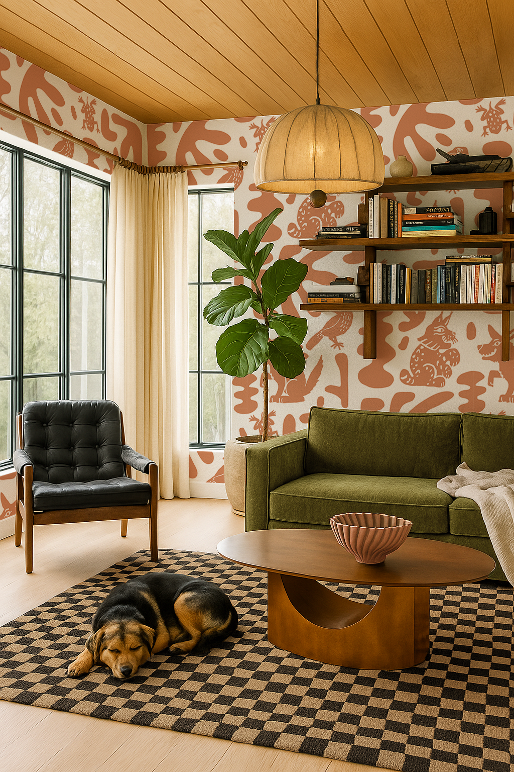 Abstract Animales Wallpaper, terra cotta