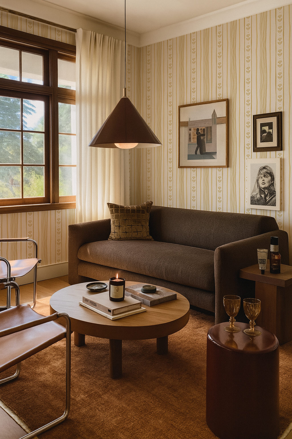 Daisy Chain Stripe Wallpaper, beige and butter yellow