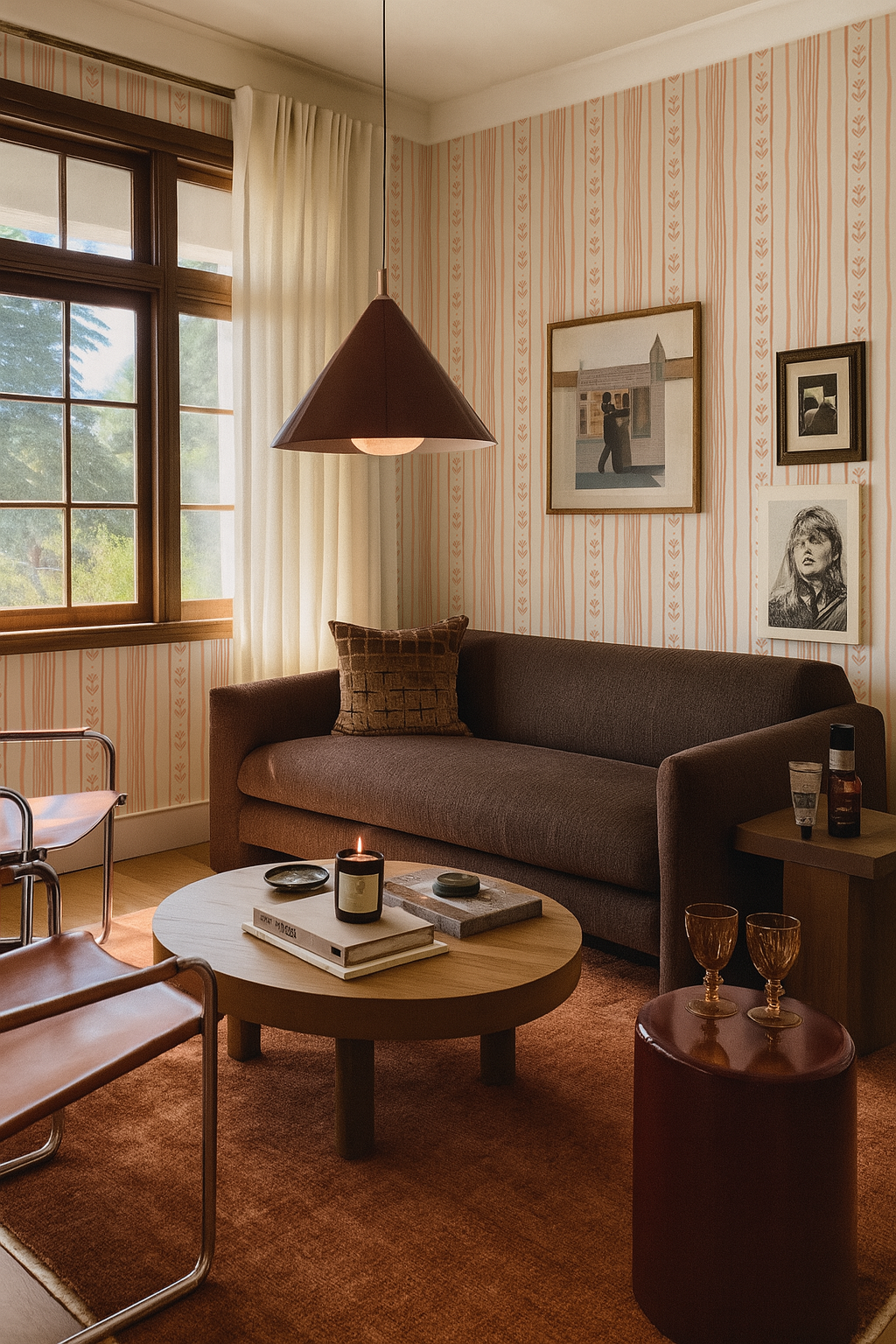 Daisy Chain Stripe Wallpaper, beige and peach