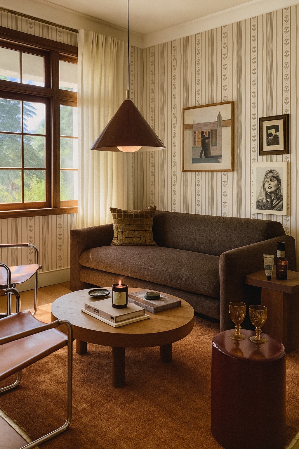 Daisy Chain Stripe Wallpaper, beige and tan