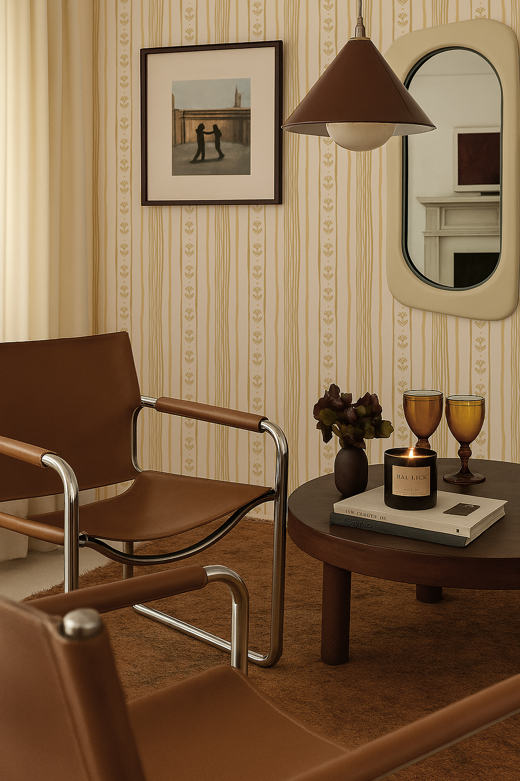 Daisy Chain Stripe Wallpaper, beige and butter yellow