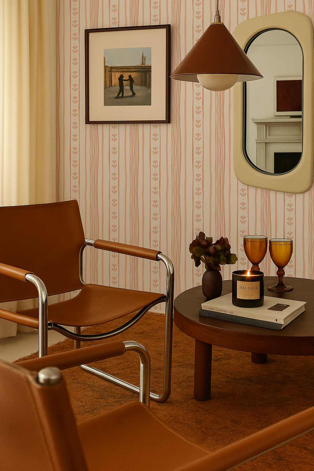 Daisy Chain Stripe Wallpaper, beige and peach