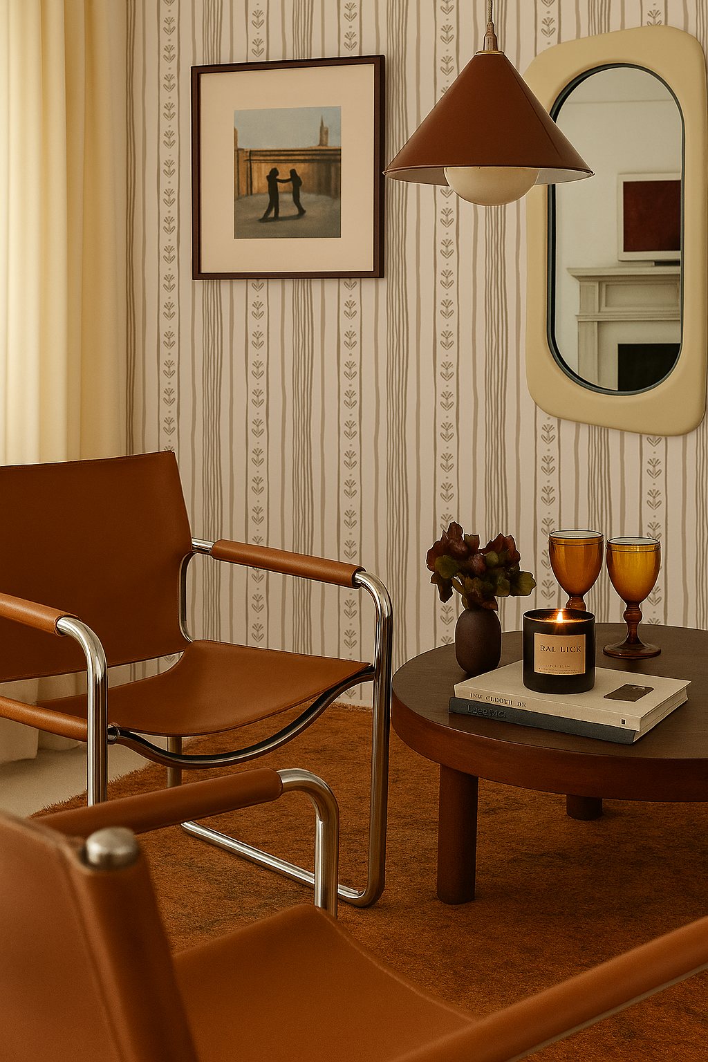 Daisy Chain Stripe Wallpaper, beige and tan