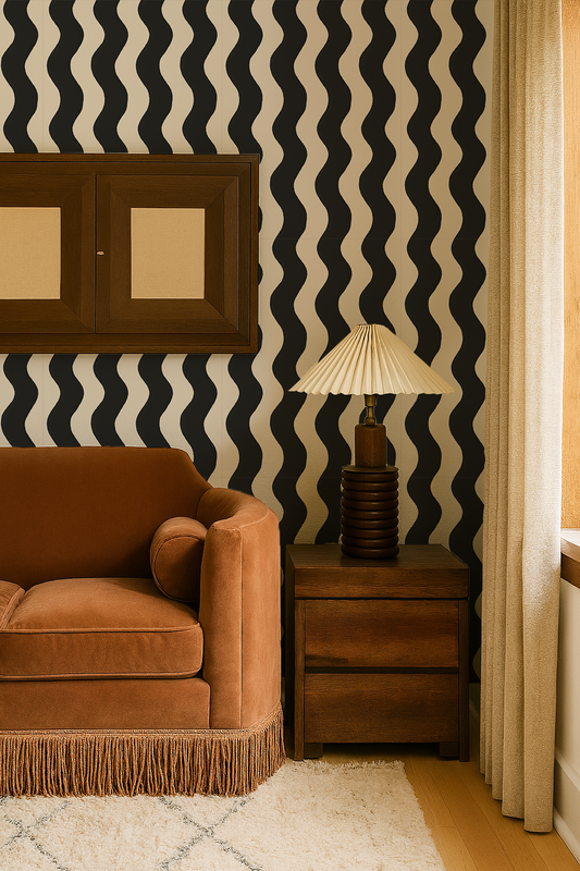 Ziggy Stripe Wallpaper, white and black