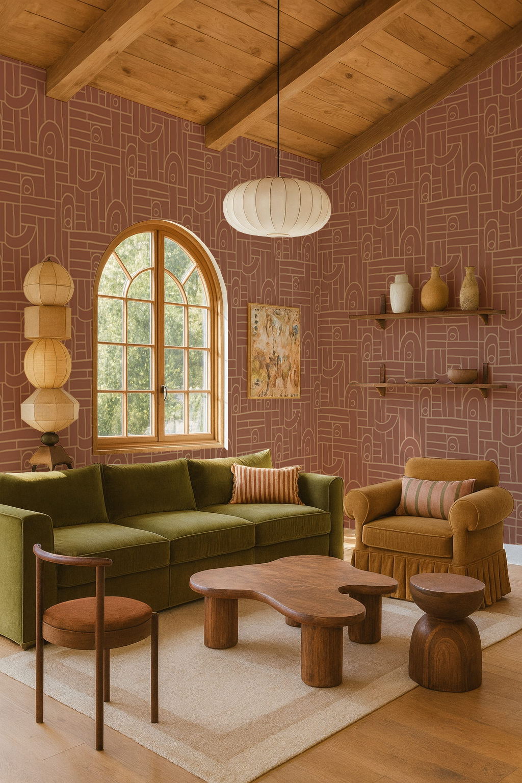 Deco Tile Wallpaper, terra cotta and peach