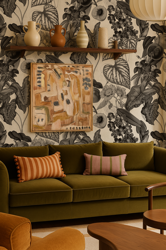 Cali Tropicale Wallpaper, off-white and black